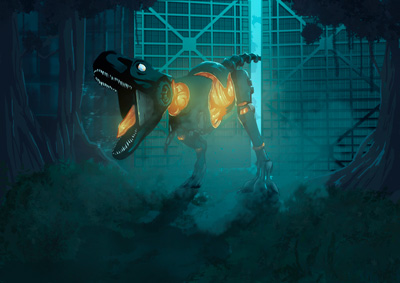 Golem dinosaur realistic and fantastic illustration